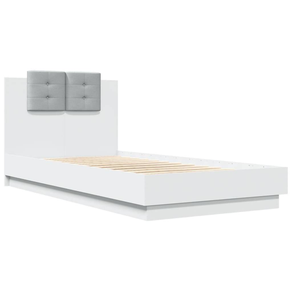 vidaXL Bettgestell mit Kopfteil und LED-Leuchten Weiß 75x190 cm