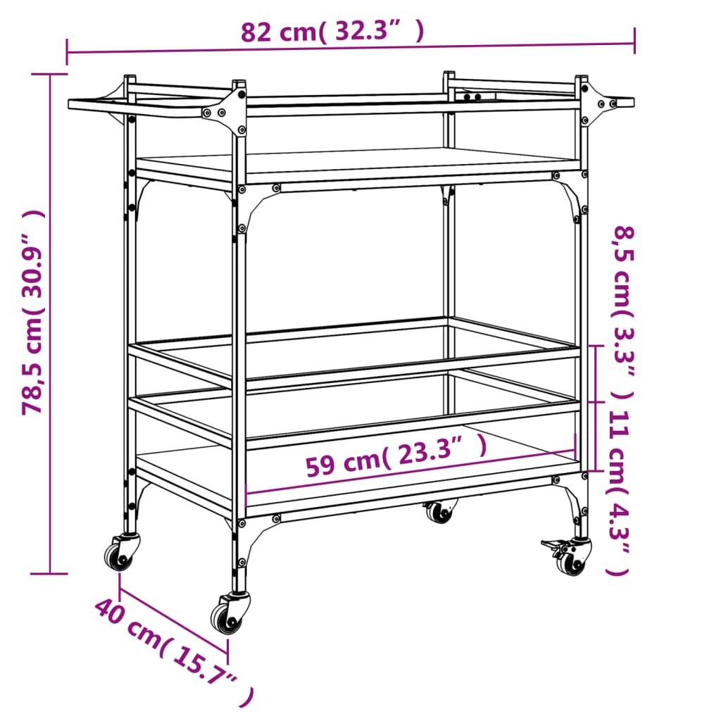 vidaXL Küchenwagen Schwarz 82x40x78,5 cm Holzwerkstoff