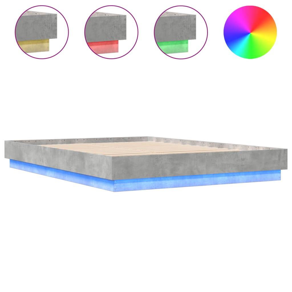 vidaXL Bettgestell mit LED Betongrau 150x200 cm