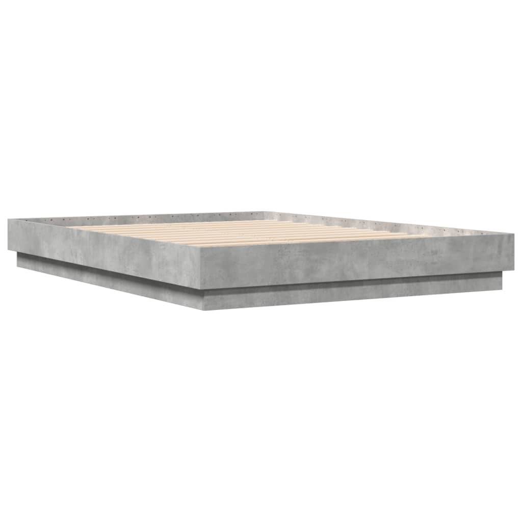 vidaXL Bettgestell mit LED Betongrau 150x200 cm