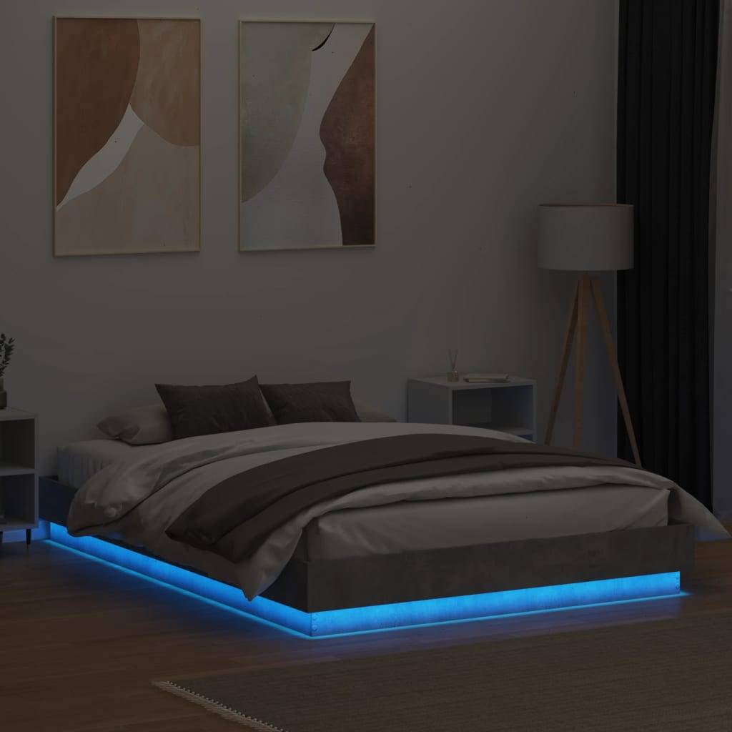 vidaXL Bettgestell mit LED Betongrau 150x200 cm