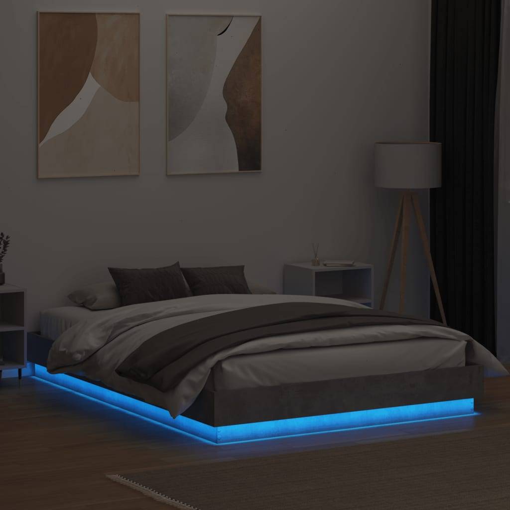 vidaXL Bettgestell mit LED Betongrau 160x200 cm