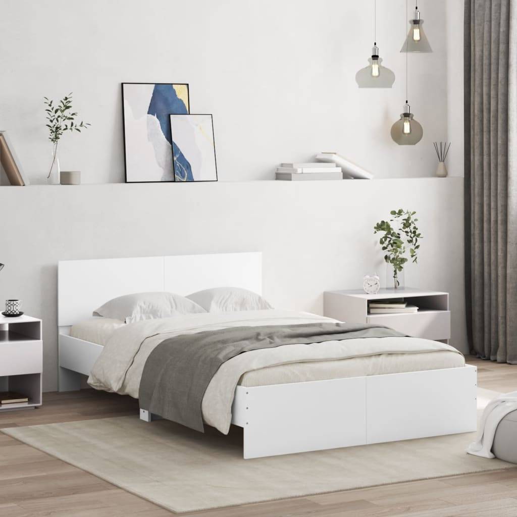vidaXL Bettgestell mit Kopfteil LED-Beleuchtung Weiß 135x190 cm