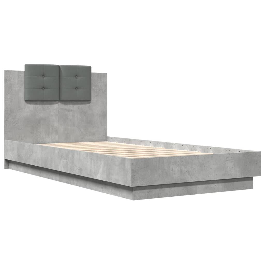 vidaXL Bettgestell mit Kopfteil Betongrau 75x190 cm Holzwerkstoff