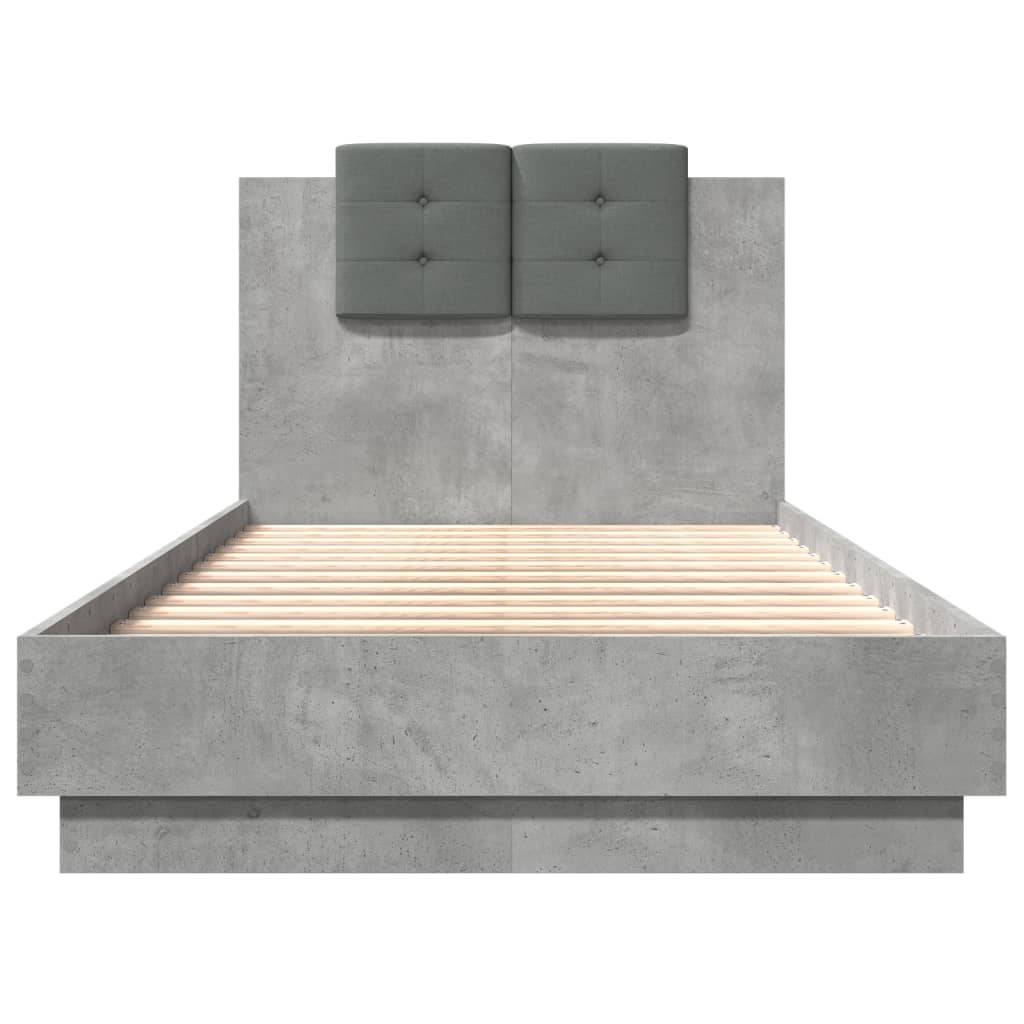 vidaXL Bettgestell mit Kopfteil Betongrau 75x190 cm Holzwerkstoff