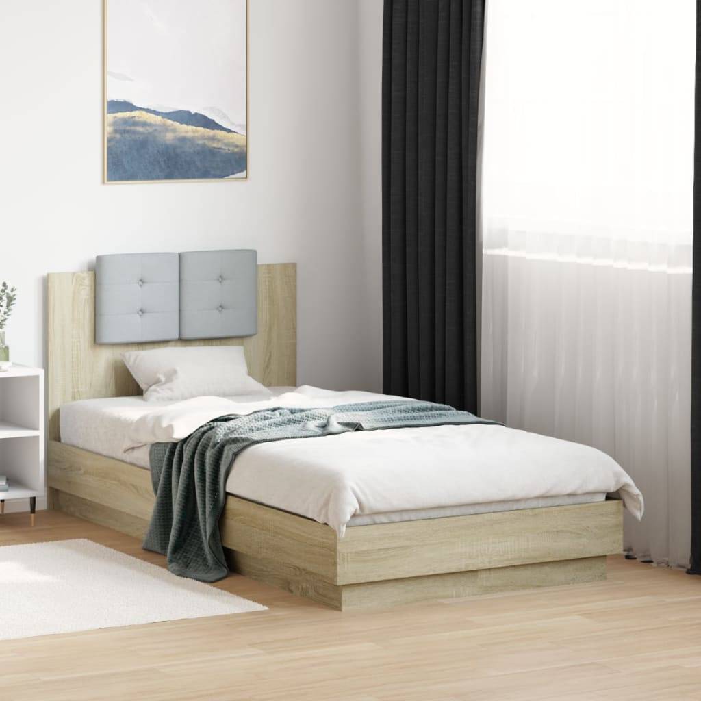 vidaXL Bettgestell mit Kopfteil Sonoma-Eiche 90x190 cm Holzwerkstoff