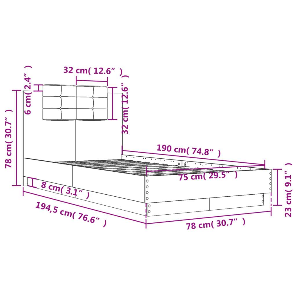 vidaXL Bettgestell mit Kopfteil Räuchereiche 75x190 cm Holzwerkstoff