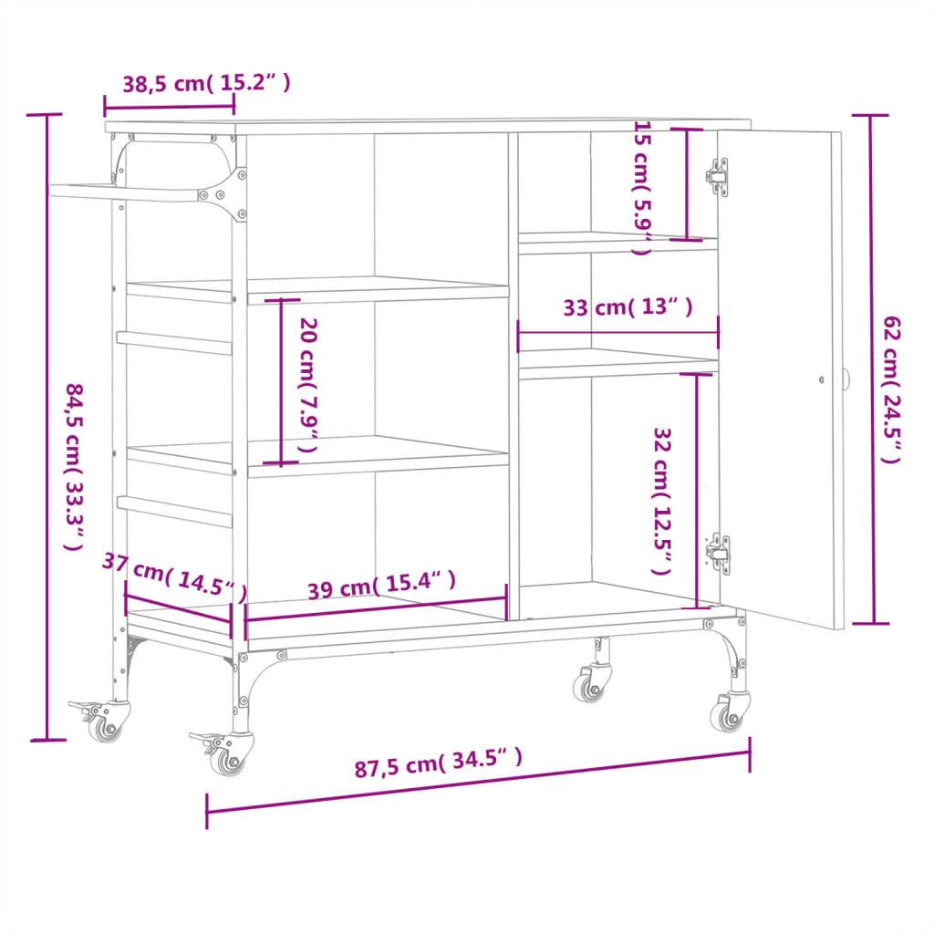 vidaXL Küchenwagen Grau Sonoma 87,5x38,5x84,5 cm Holzwerkstoff