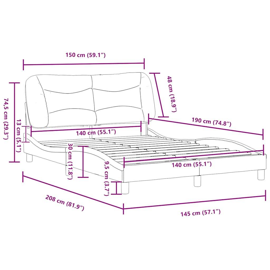vidaXL Bettgestell ohne Matratze Dunkelgrau 140x190 cm Stoff