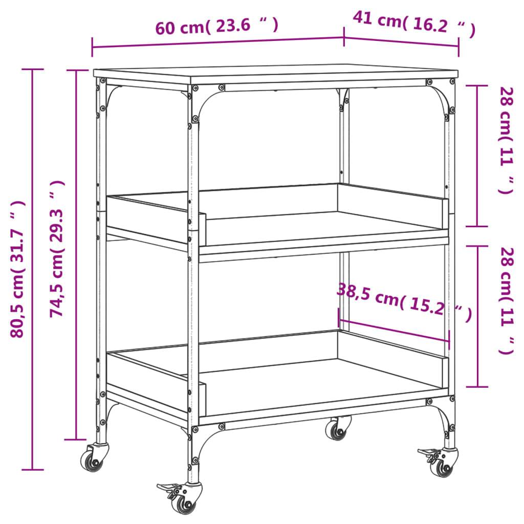 vidaXL Küchenwagen Grau Sonoma 60x41x80,5 cm Holzwerkstoff