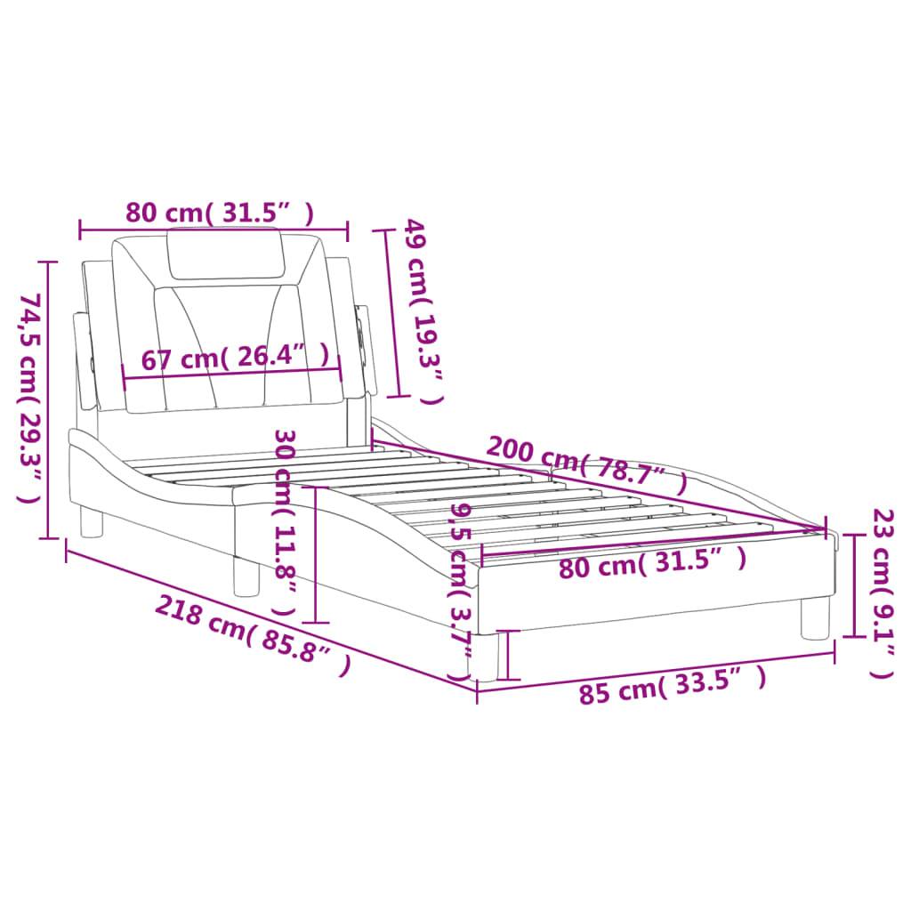 vidaXL Bettgestell mit Kopfteil Grau 80x200 cm Kunstleder