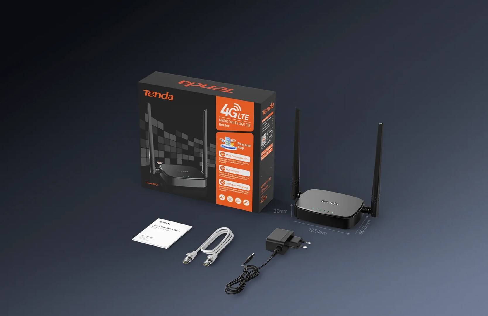 Tenda Wireless N router 4G LTE 4G05 N300 cat.4 su rete e Wi-Fi fino - Router -