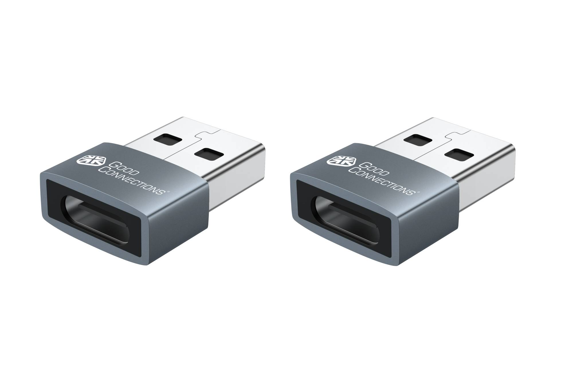 Good Connections Adapter USB 2.0 Stecker A an USB-C Buchse Aluminiumgehäuse grau 2er-Set - Kabel-/Adapterset