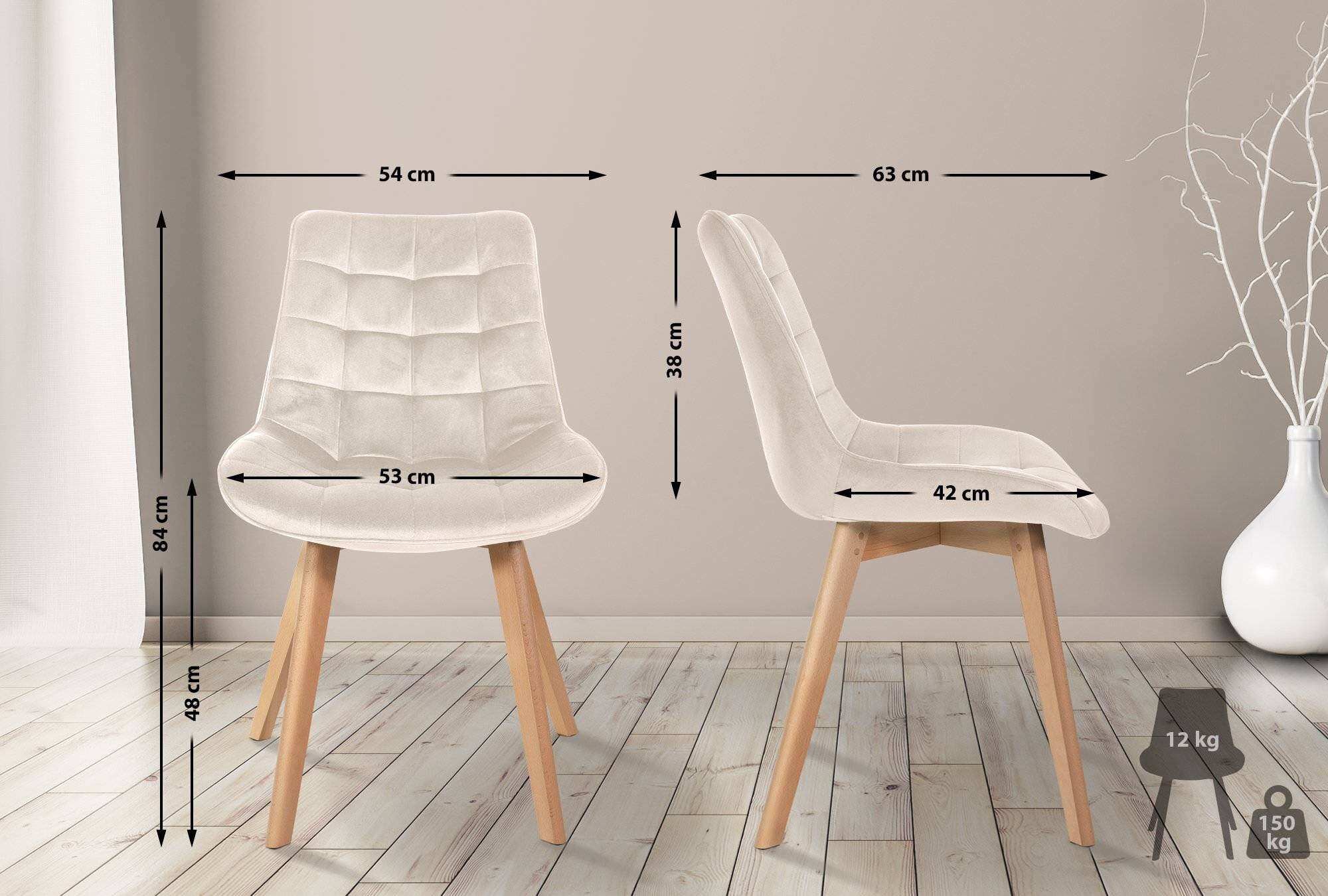 2er Set Stühle Brook Samt creme