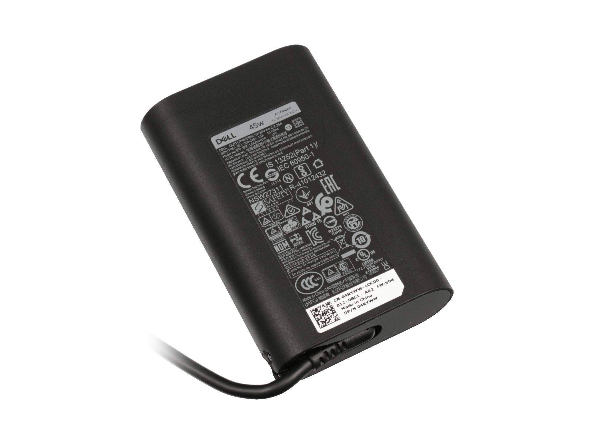 Dell AC Adapter, 45W, 19.5V, 3 Pin, Type C, C6 Power Cord, Version 2 (Not incl.)