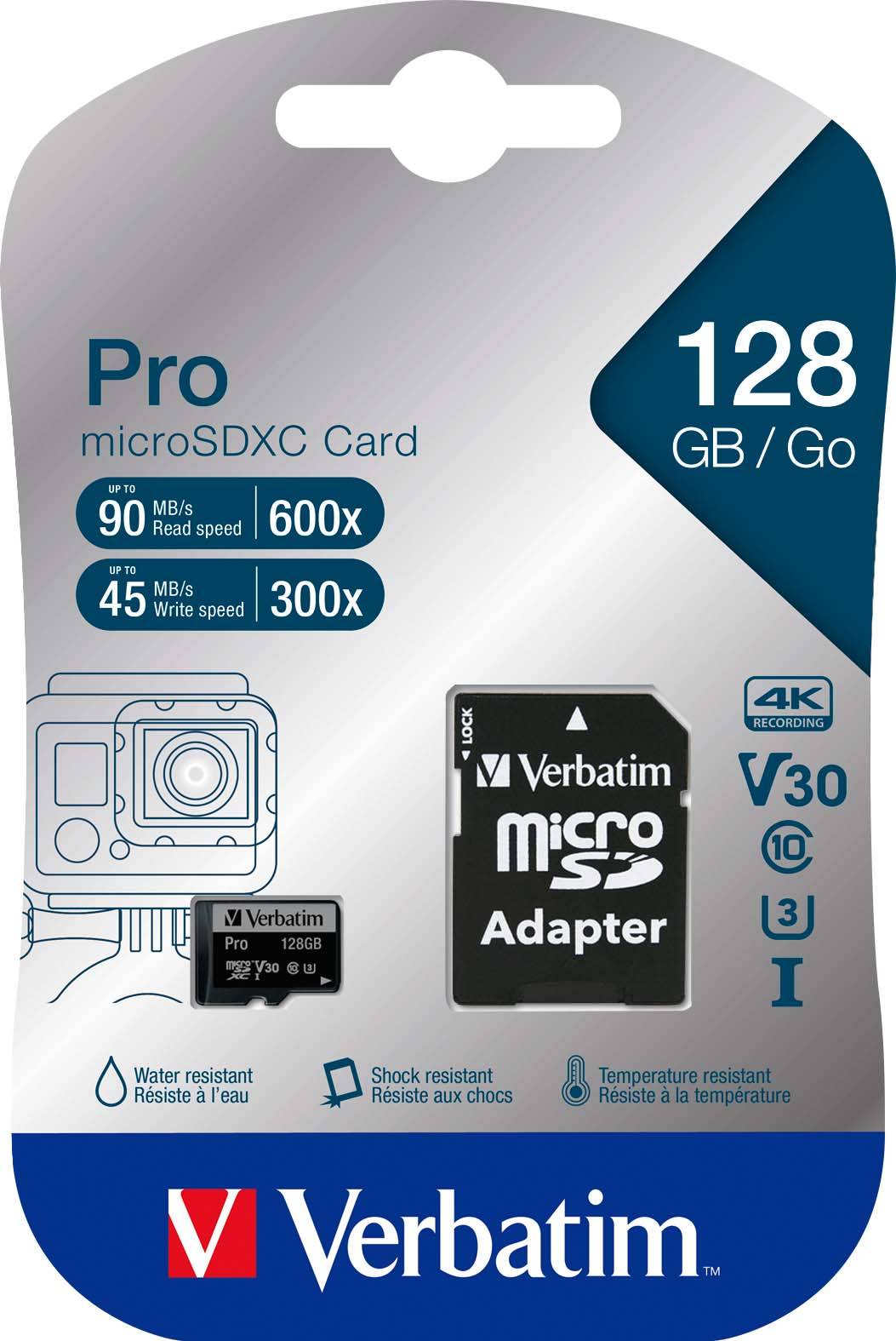 SD MicroSD Card 128GB Verbatim SDHC Pro Class 10 + Adapter retail Micro SD