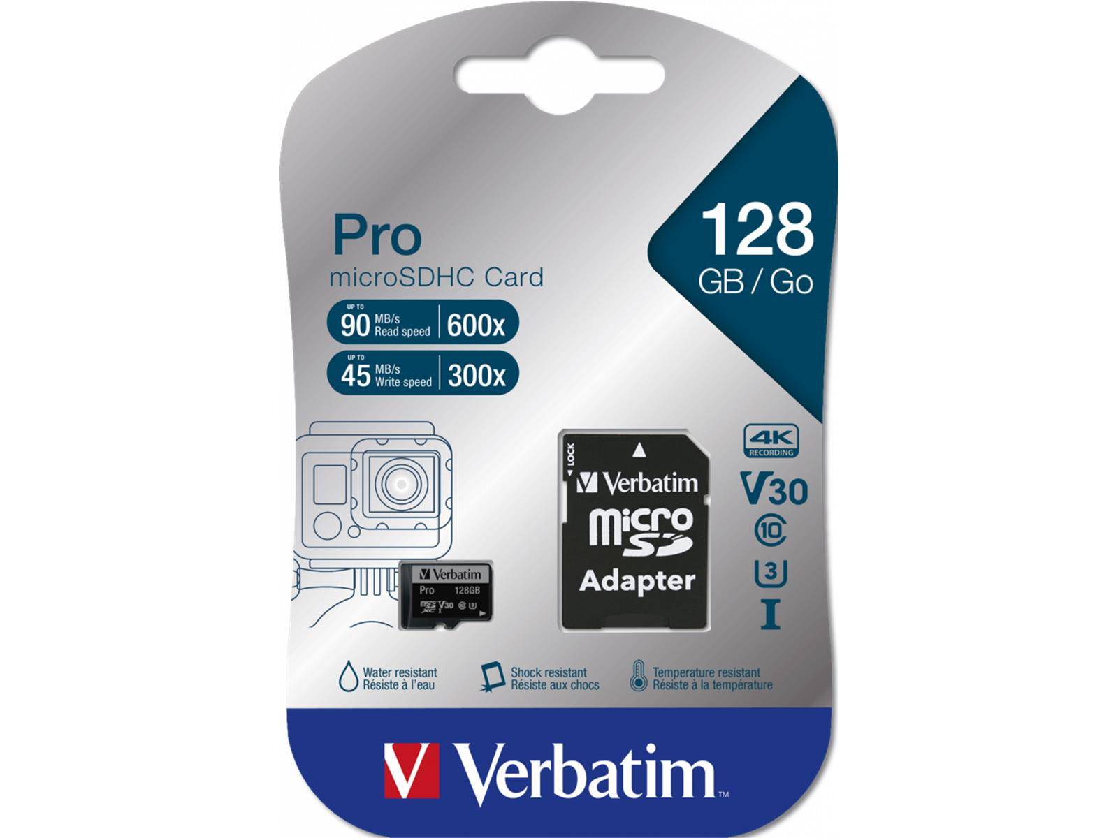 SD MicroSD Card 128GB Verbatim SDHC Pro Class 10 + Adapter retail Micro SD