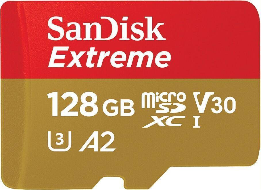 SanDisk Extreme microSDXC-Karte 128 GB Class 10, UHS-I, v30 Video Speed Class stoßsicher, Wasserdicht
