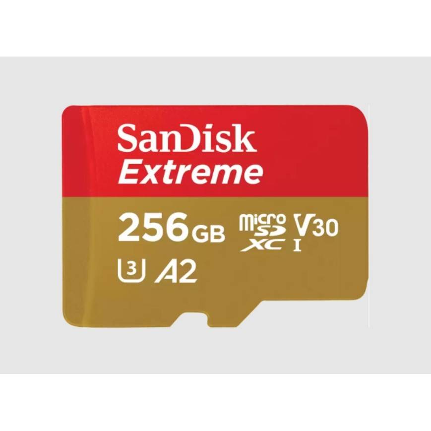 SanDisk Extreme microSDXC-Karte 256 GB Class 10, UHS-I, v30 Video Speed Class stoßsicher, Wasserdicht