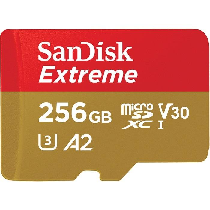 SanDisk Extreme microSDXC-Karte 256 GB Class 10, UHS-I, v30 Video Speed Class stoßsicher, Wasserdicht