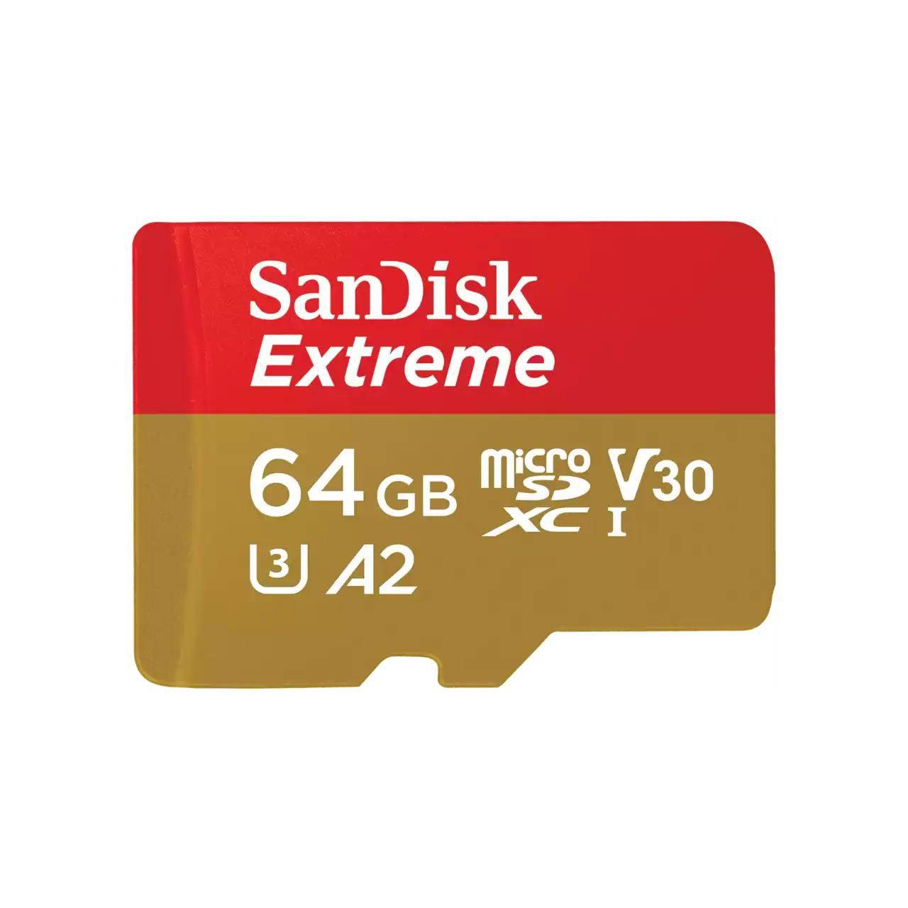 SanDisk Extreme microSDXC-Karte 64 GB Class 10, UHS-I, v30 Video Speed Class stoßsicher, Wasserdicht