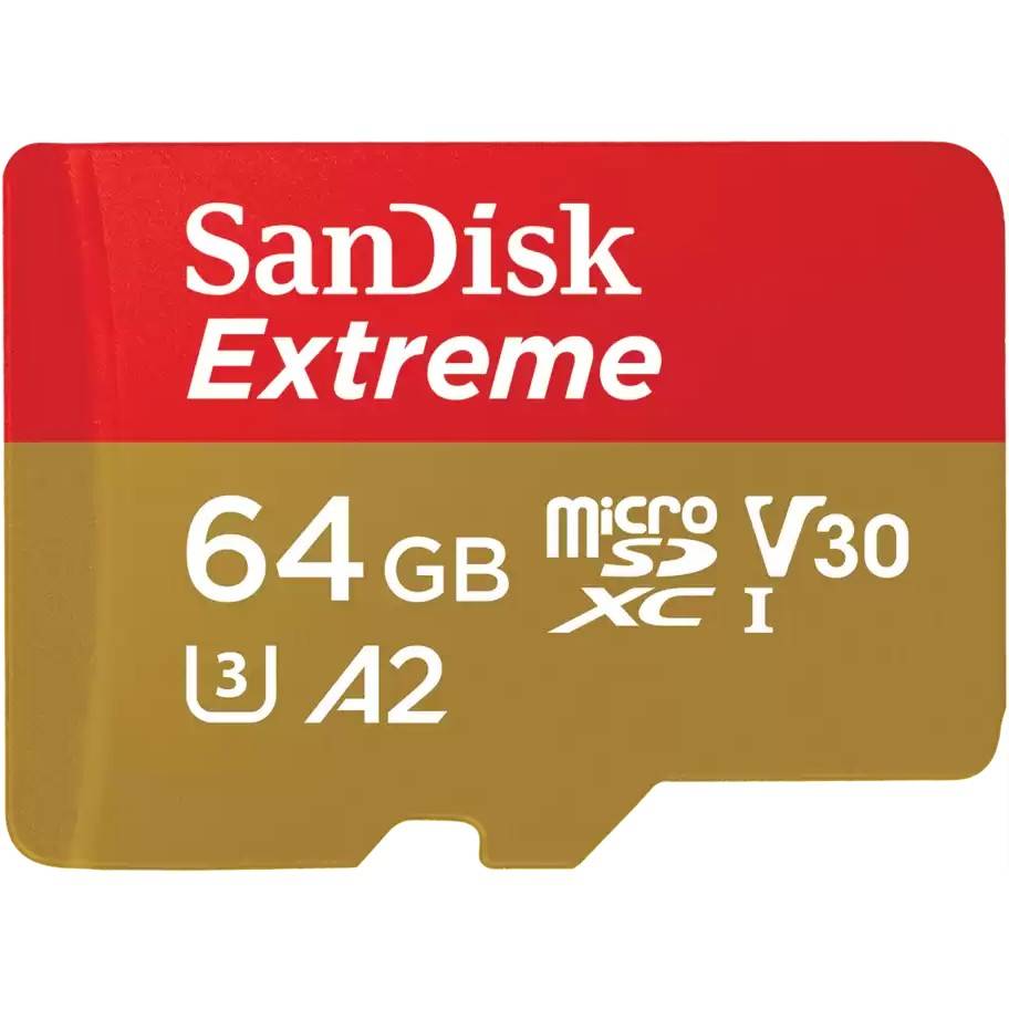 SanDisk Extreme microSDXC-Karte 64 GB Class 10, UHS-I, v30 Video Speed Class stoßsicher, Wasserdicht