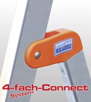 Aluminiumleiter mit orangefarbener Sicherung und '4-fach-Connect System'-Aufschrift.