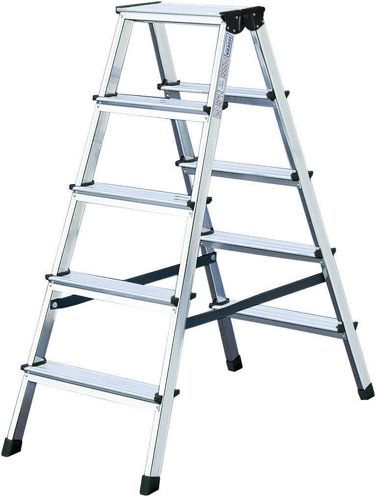 Eine Aluminium-Klapptrittleiter mit sechs Stufen, die stabil steht und für Arbeiten in der Höhe geeignet ist.