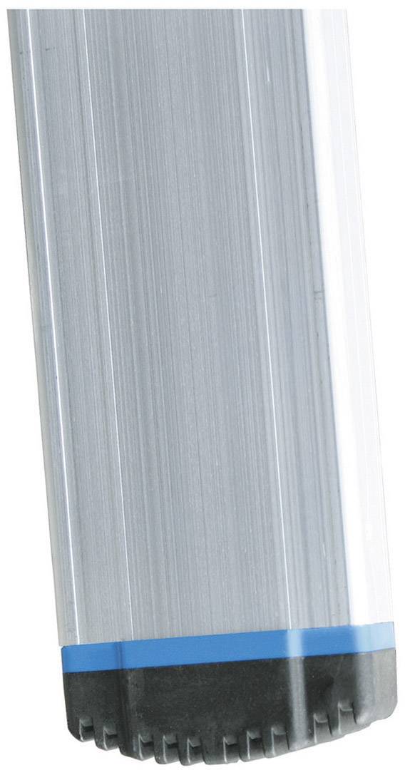 Ein silberner Aluminiumstab mit einem schwarzen, gezackten Endstück und einem blauen Streifen darunter.