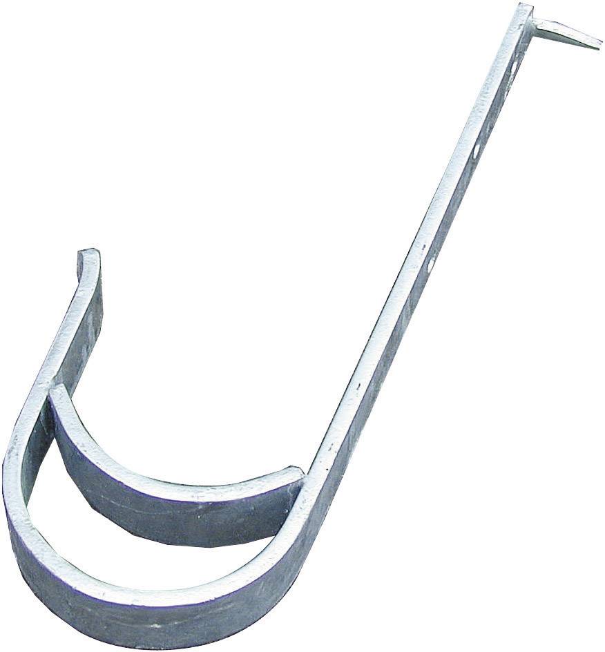 Metallener Haken in U-Form mit langem Schaft und befestigenden Löchern, verwendet zur Stabilisierung oder Befestigung von Gegenständen.