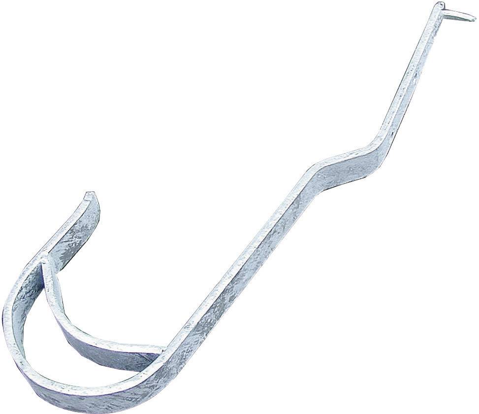 Metallischer Haken mit gebogenem Ende, oft für Dachrinnen oder ähnliche Zwecke verwendet.