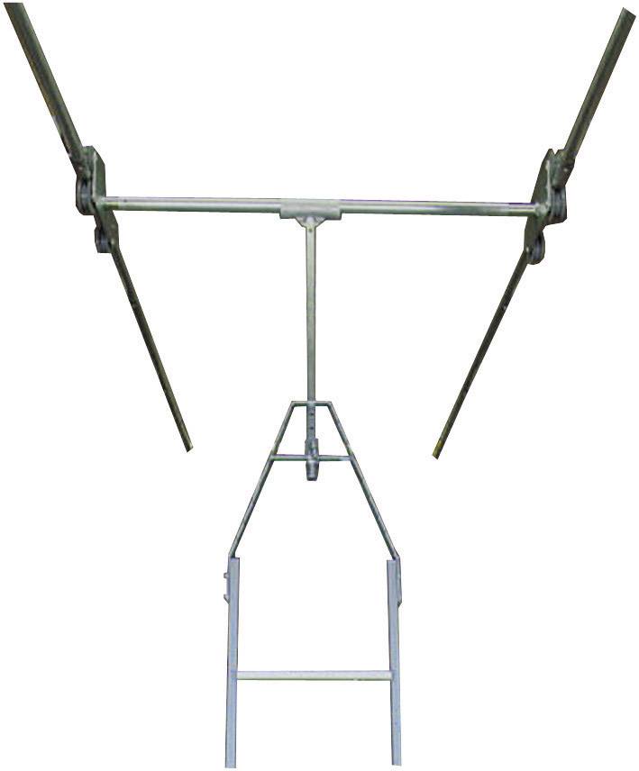 Ein Metallträger mit zwei langen Stangen, die parallel angeordnet sind. Unten ist eine trapezförmige Struktur befestigt.