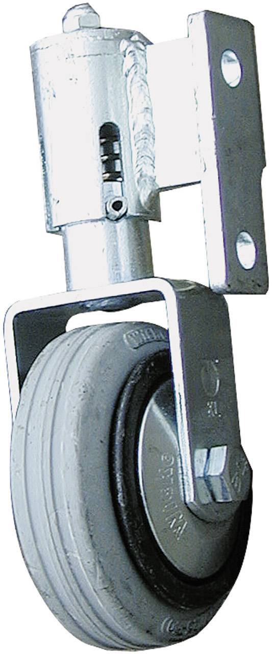 Schwenkrolle aus Metall mit grauem Gummirad und Befestigungsplatte, industriell und belastbar.