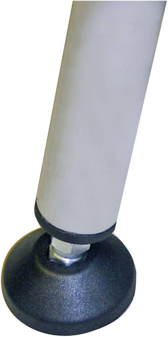 Ein verstellbares Tischbein aus Metall mit einer schwarzen Gummifüße, die Stabilität und Schutz des Bodens bietet.