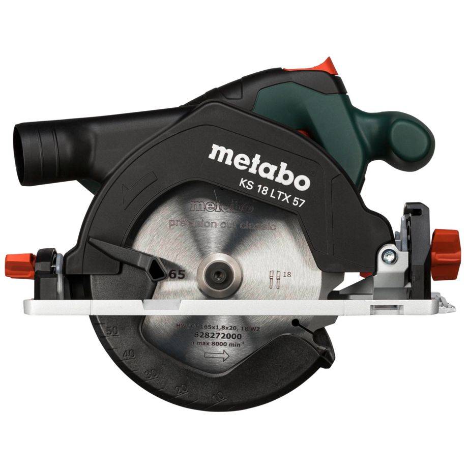 Metabo KS 18 LTX 57 Akku-Handkreissäge Schnitttiefe max. (90°) 57 mm ohne Akku, ohne Ladegerät, inkl. Koffer, inkl. Parallelanschlag 18 V