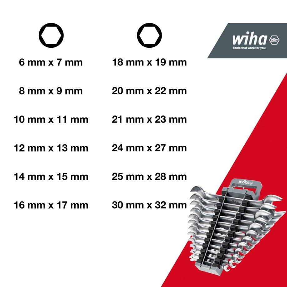 Wiha Doppelmaul-Gabelschlüssel Set 13-tlg. inkl. Halter (44753)