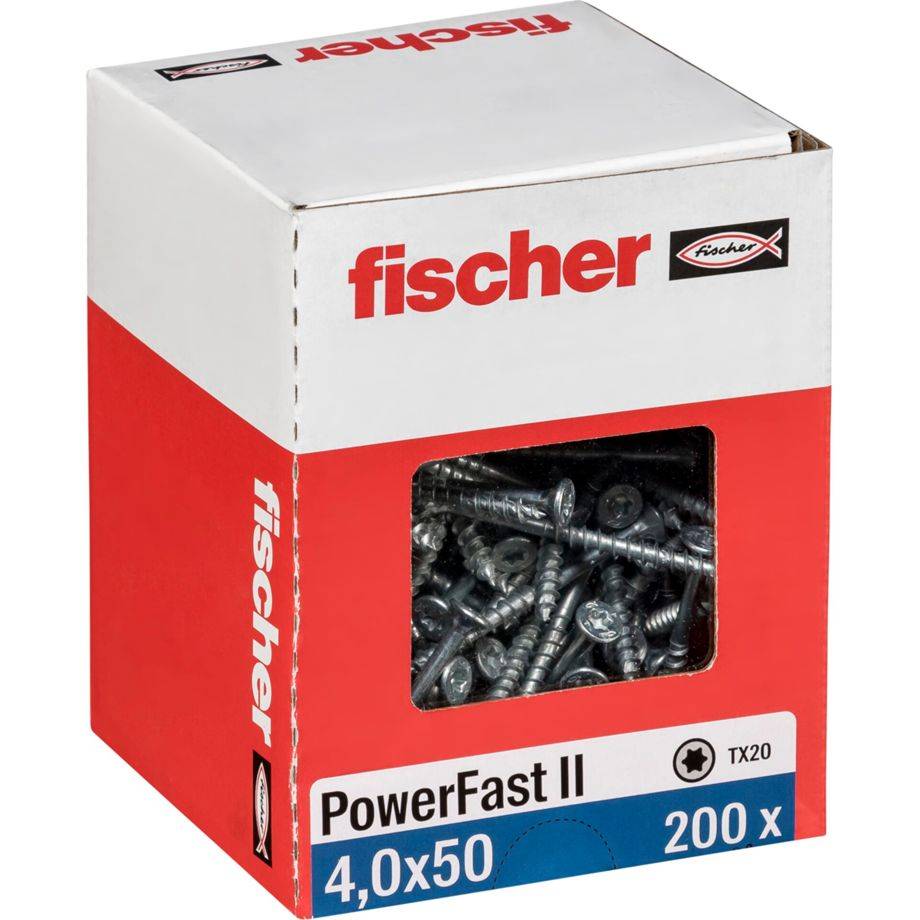 Fischer Power-Fast II 670173 Spanplattenschrauben 4 mm 50 mm T-Profil Stahl galvanisch verzinkt 200 St