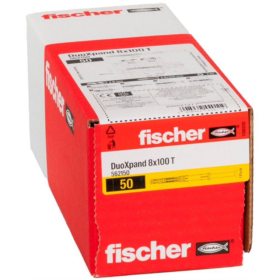 fischer 562150, Spreizdübel, Beton, Gipsblock, Mauerwerk, Nylon, Grau,