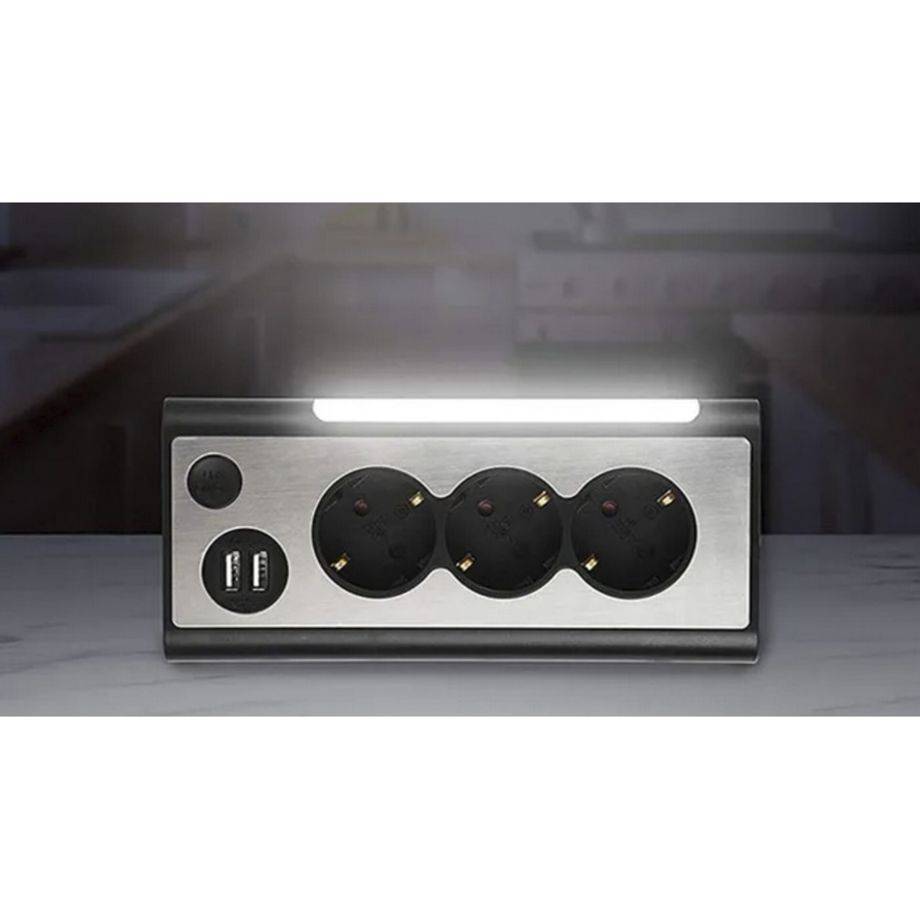 REV Ritter Light Socket 3-fach Steckdosenleiste+ 2x USBSteckdosenleiste
