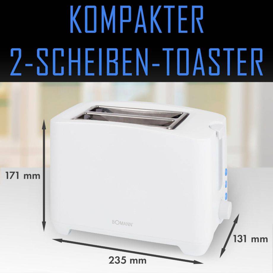 Bomann Toaster TA 6065 CB weiß, Cool Touch-Gehäuse, Brötchenaufsatz
