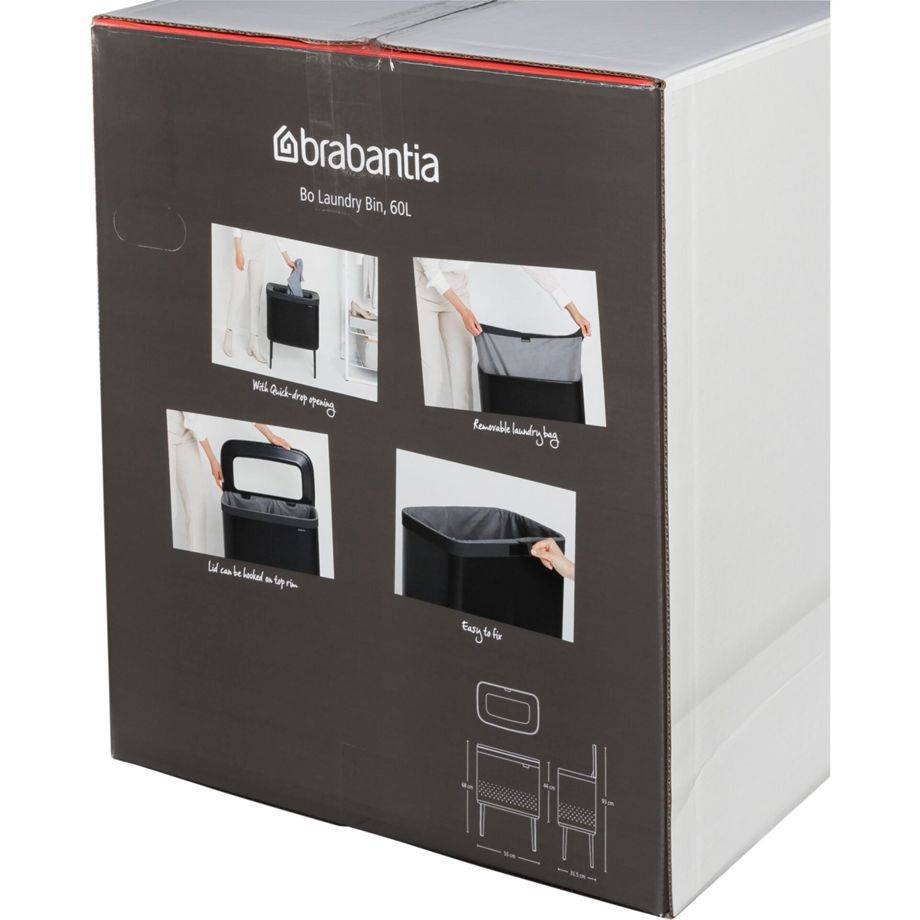 Brabantia Bo Wäschekorb, 60 l, Rechteckig, Schwarz, Schwarz, 540 mm, 320 mm