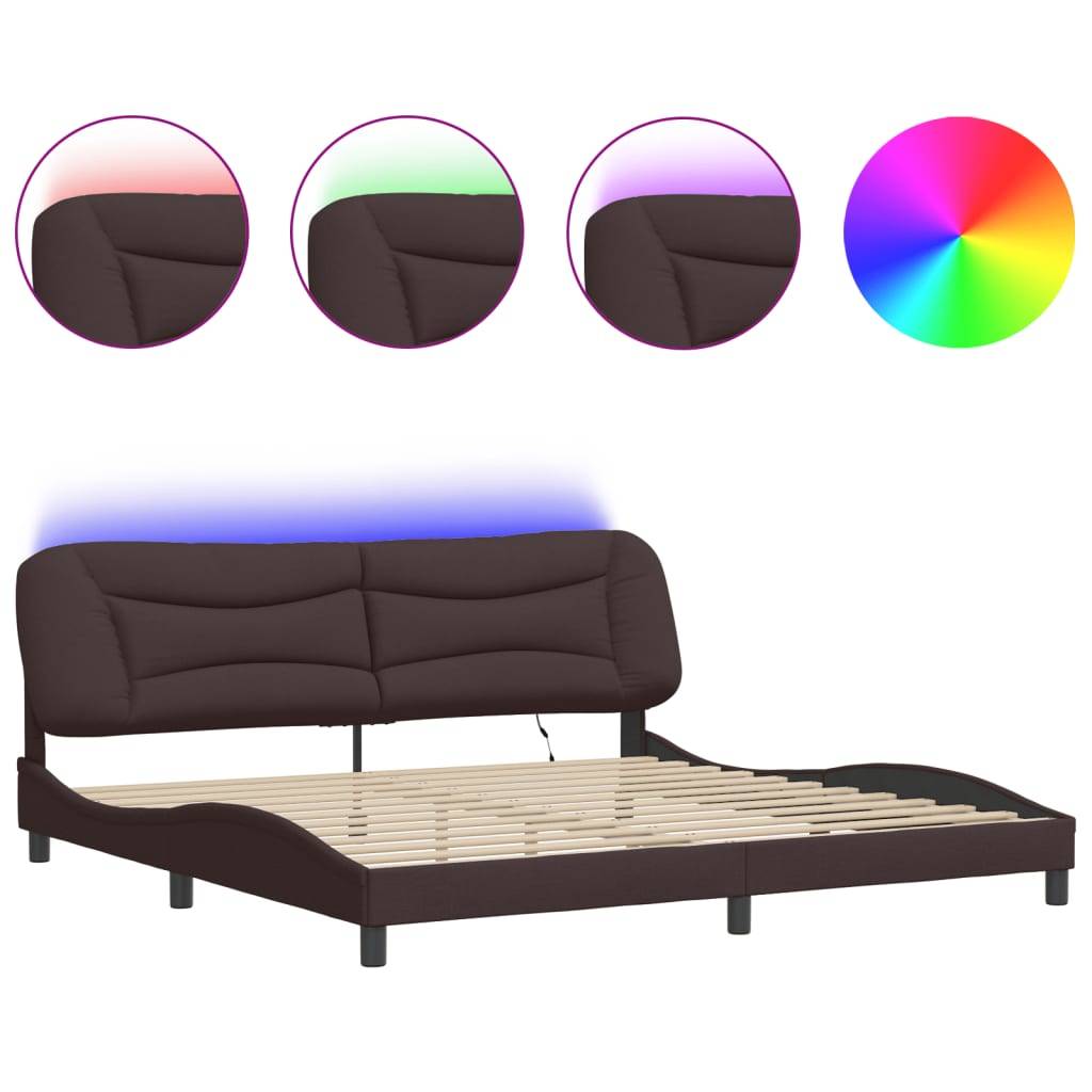 vidaXL Bettgestell mit LED Dunkelbraun 200x200 cm Stoff