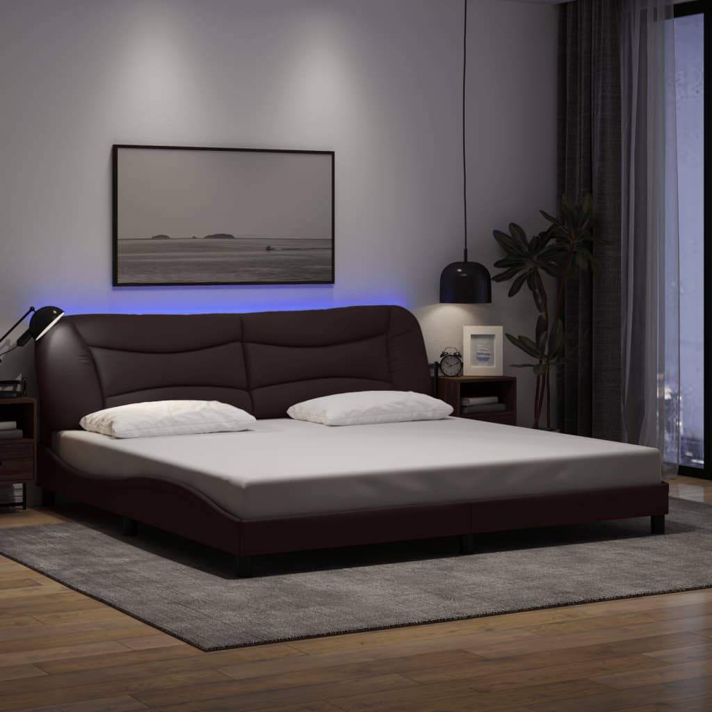 vidaXL Bettgestell mit LED Dunkelbraun 200x200 cm Stoff