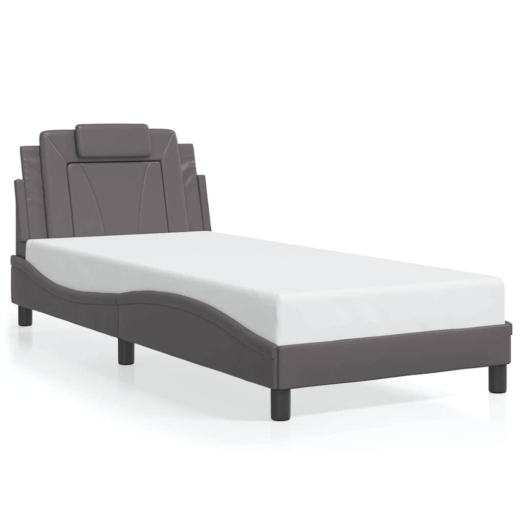 vidaXL Bettgestell mit Kopfteil Grau 90x200 cm Kunstleder