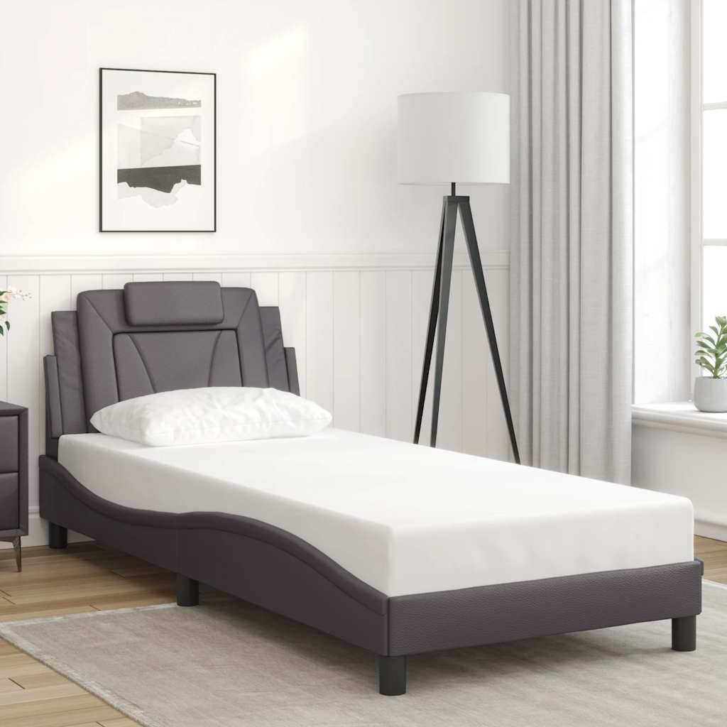 vidaXL Bettgestell mit Kopfteil Grau 90x200 cm Kunstleder