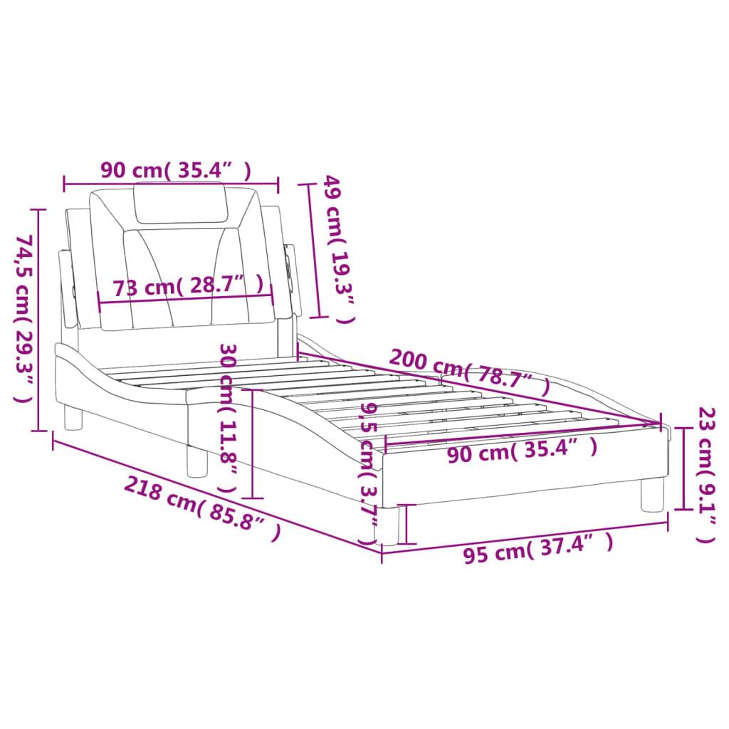 vidaXL Bettgestell mit Kopfteil Grau 90x200 cm Kunstleder