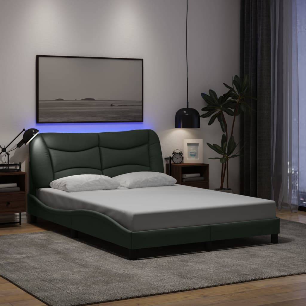 vidaXL Bettgestell mit LED Dunkelgrau 140x200 cm Stoff
