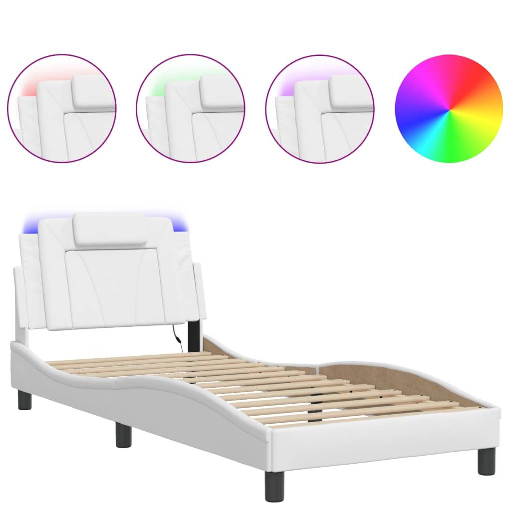 vidaXL Bettgestell mit LED Weiß 90x200 cm Kunstleder