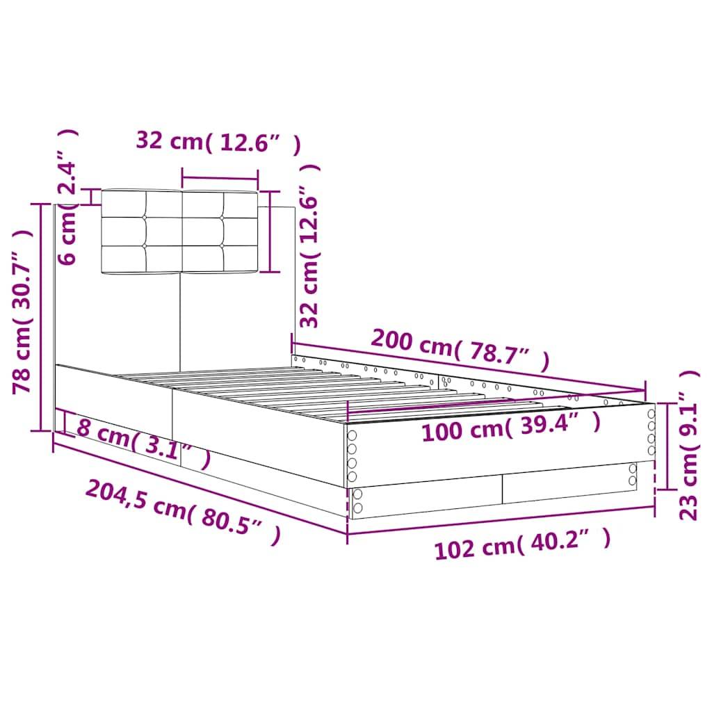 vidaXL Bettgestell mit Kopfteil Braun Eichen-Optik 100x200 cm