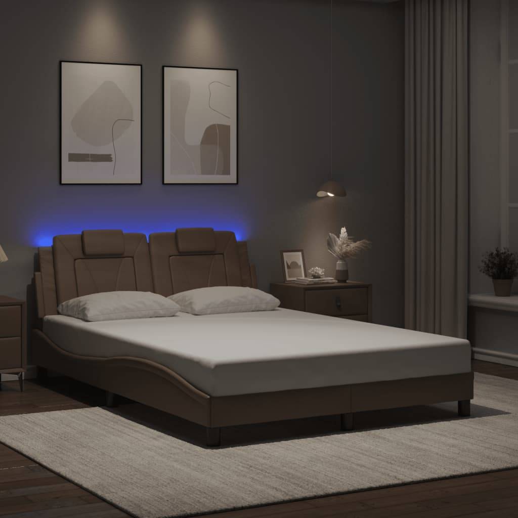 vidaXL Bettgestell mit LED Cappuccino-Braun 120x200 cm Kunstleder
